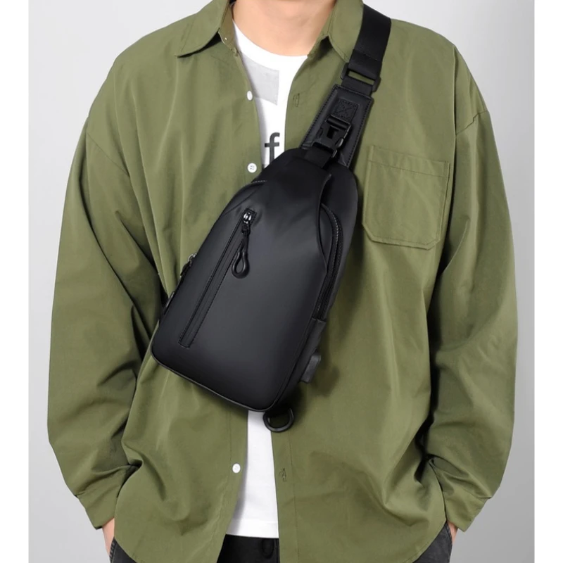 Business Crossbody Bag For Men Portable Shoulder Messenger Bags Male PU Waterproof Multi-Function Travel Short Trip Chest Bag