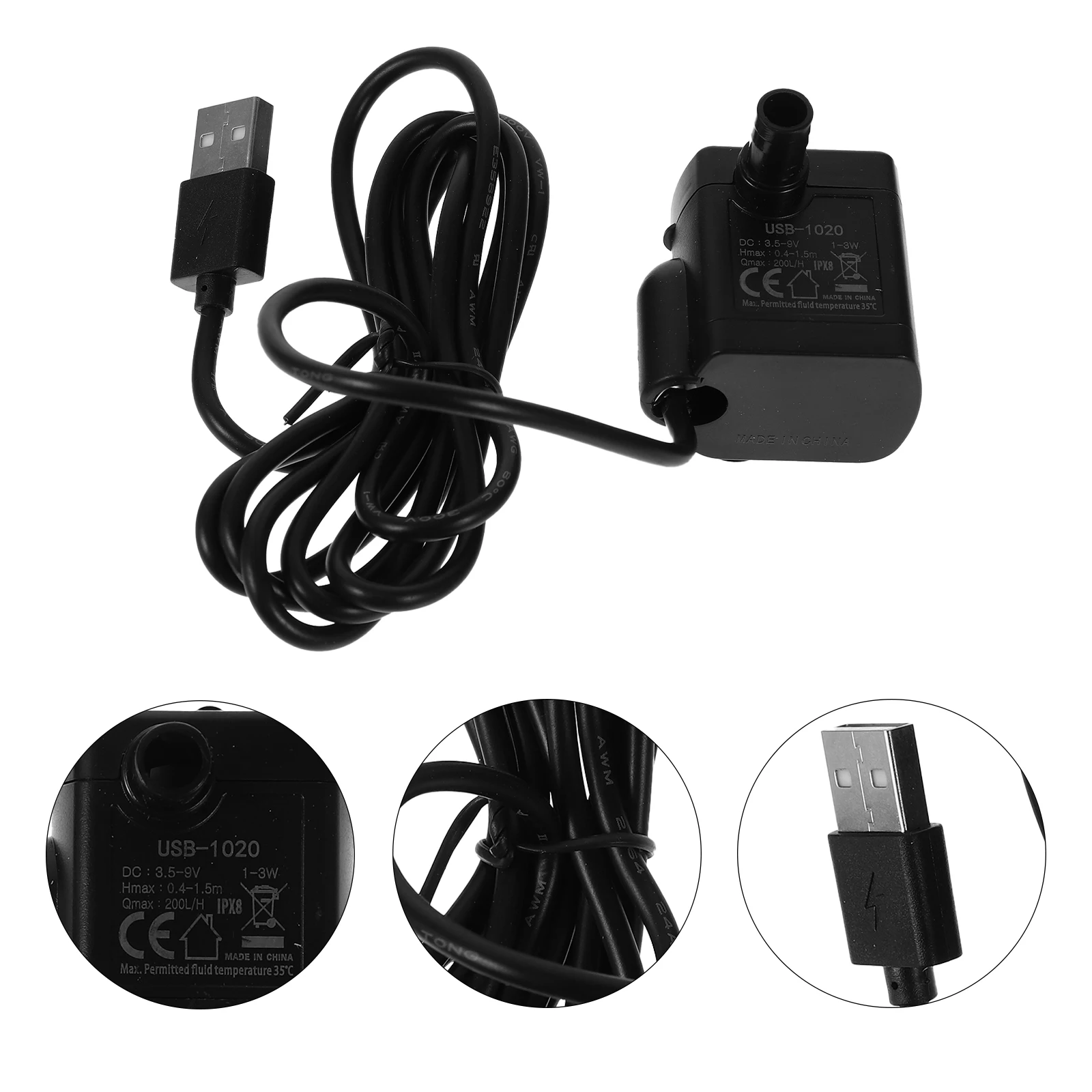 

Mini USB Submersible Water Pump Black Powerful Detachable for Fountains Aquarium Fish Tank Ponds Hydroponic Systems