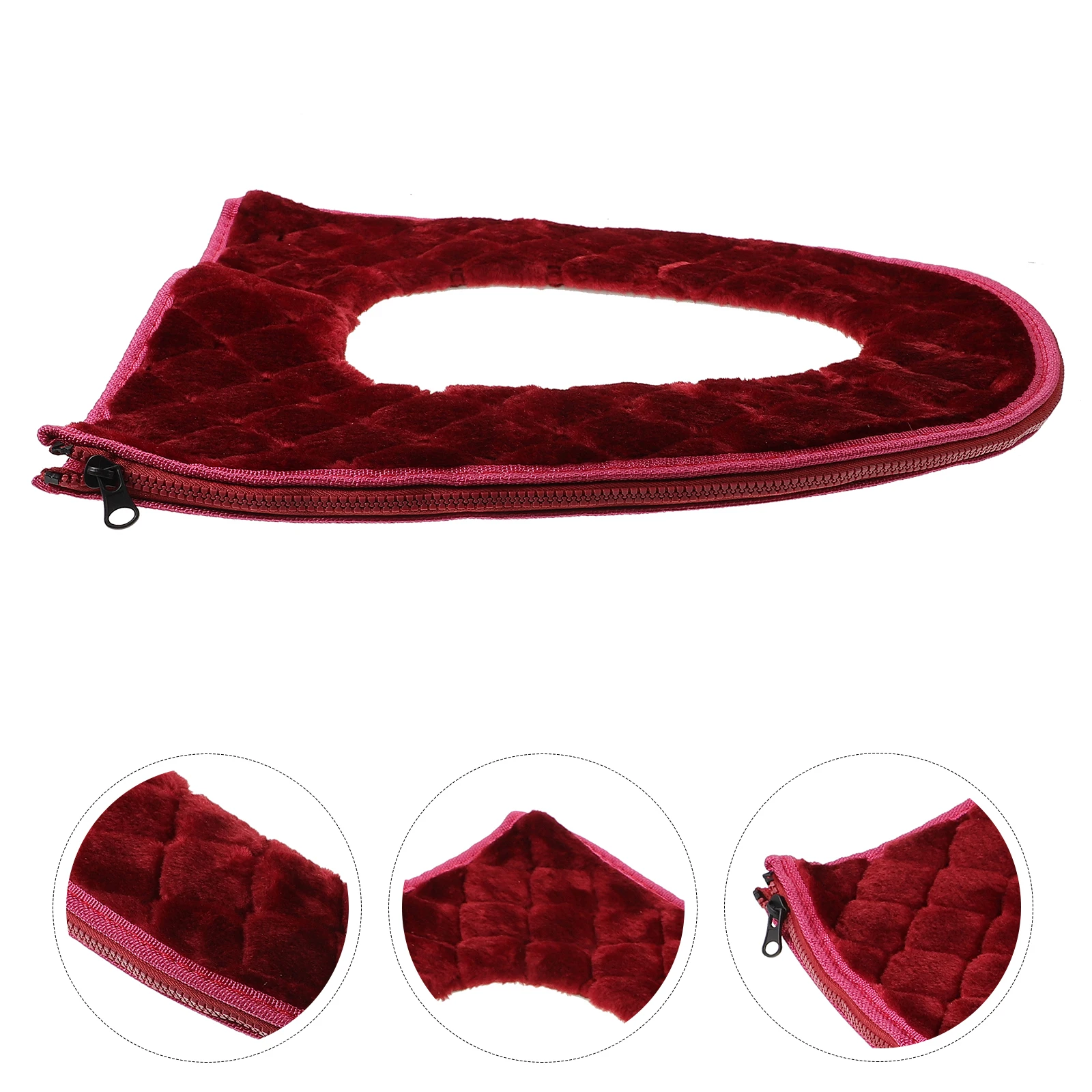 

1pc Reusable Toilet Seat Cover Cushion Zipper Closure Round Warm Soft Bathroom Decor Pad Black Elongated Winter Gift