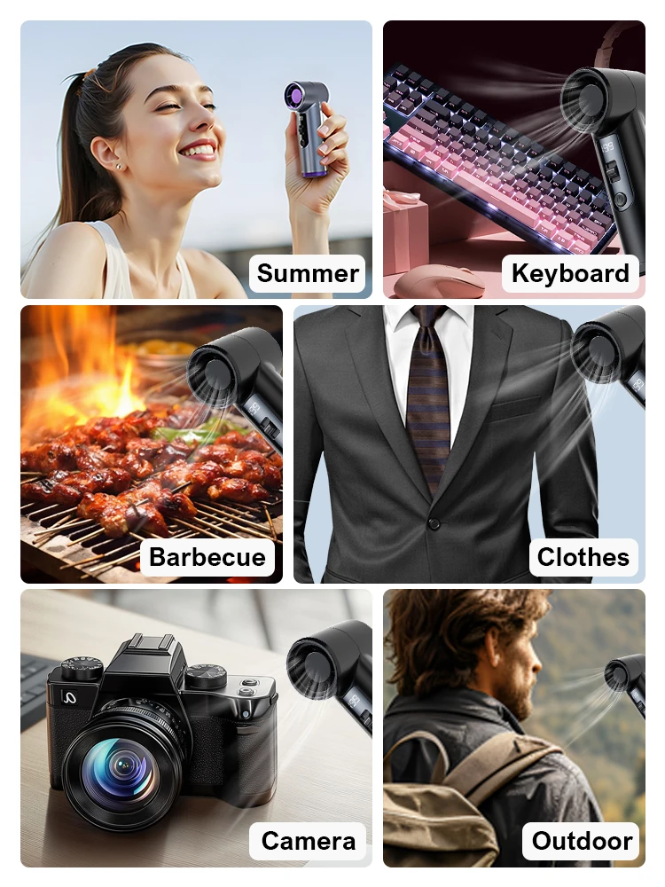 مروحة منفاخ صغيرة 199-Gear تبريد الصيف مروحة نفاثة كهربائية الرقبة معلقة جيب منفاخ قابلة للشحن مروحة تربو مدفع الرياح المحمولة #5