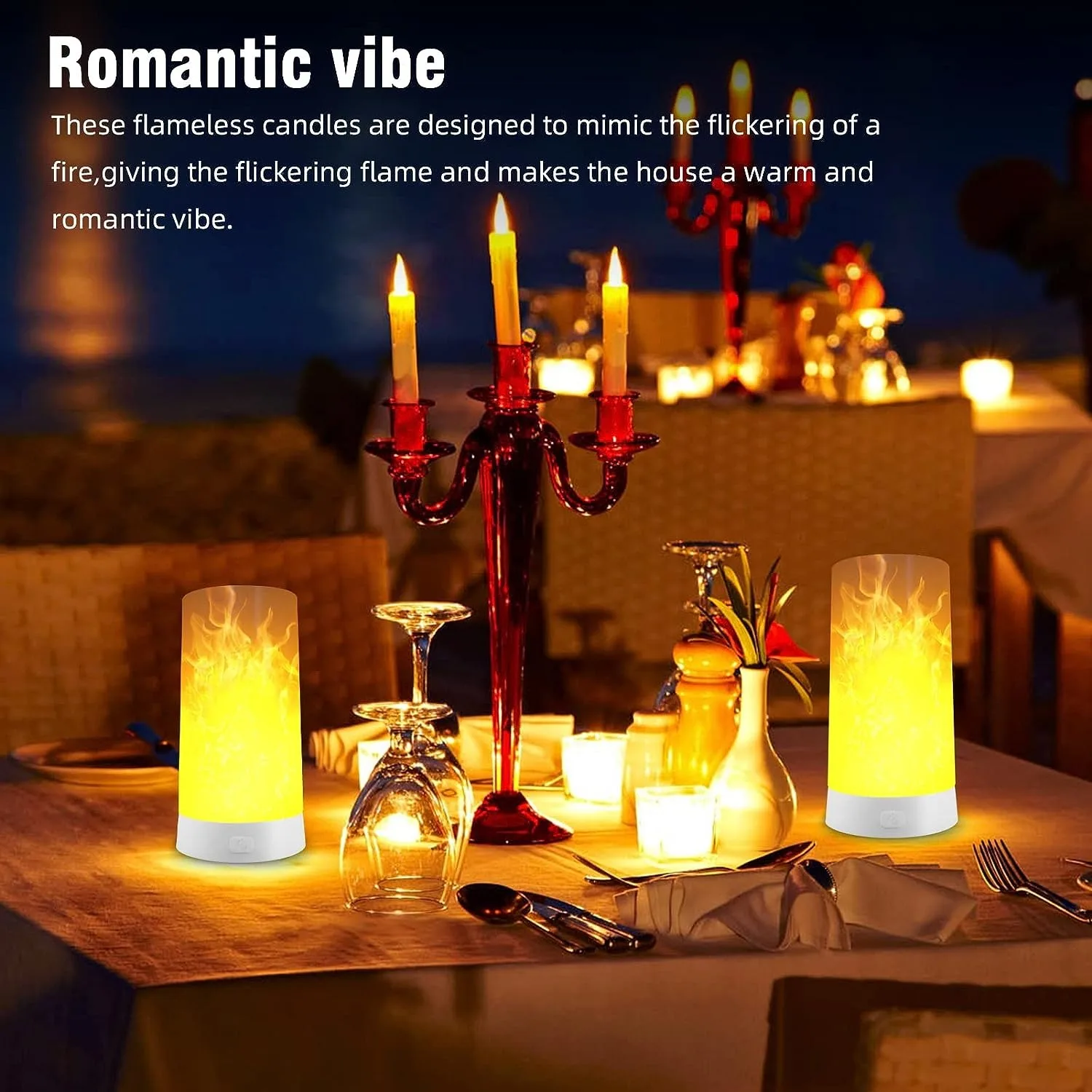 

LED Flame Light USB Rechargeable Flameless Candles Flicking Fireplace Lights Outdoor Hanging Lanterns 4 Flame Modes Waterproof