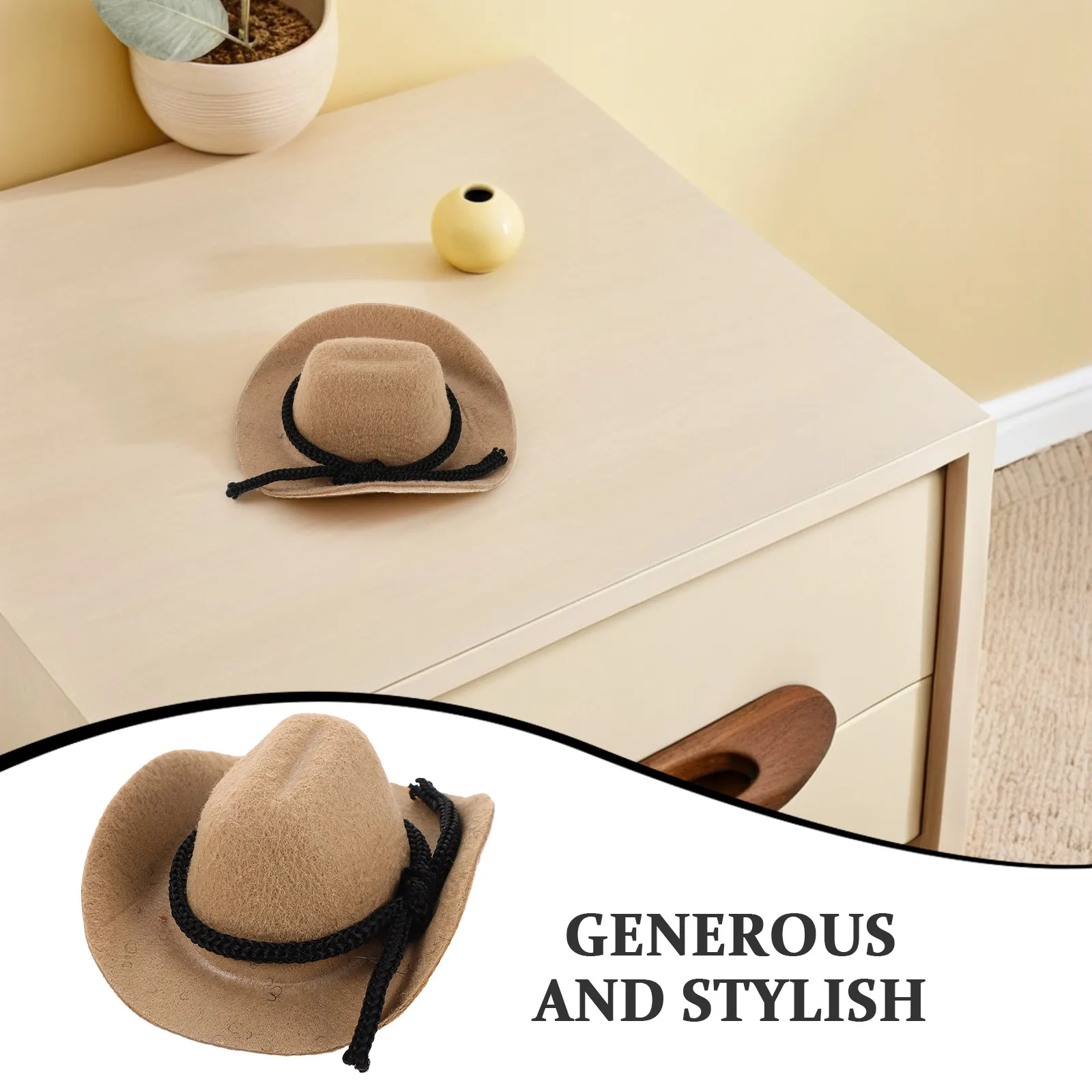 4 Piezas de Mini Sombreros de Vaquero, Accesorios Sencillos de Estilo Western para Niñas Vaqueras, 6.5cm, Color Caqui, Mini Sombreros Decorativos para Fiestas