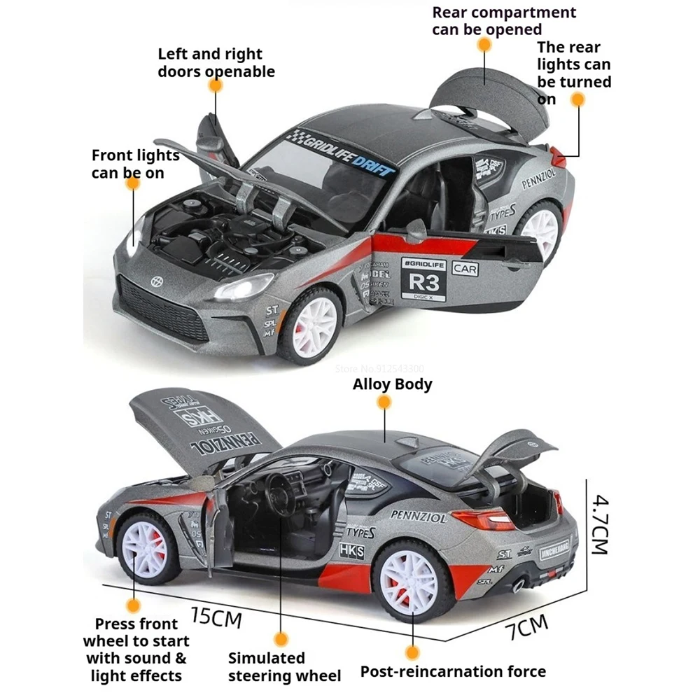 1:32 Scale GR68 Crown Car Model Toy Sound Light Doors Opened Models Pull Back Alloy Diecast Vehicle for Husband Holiday Gifts