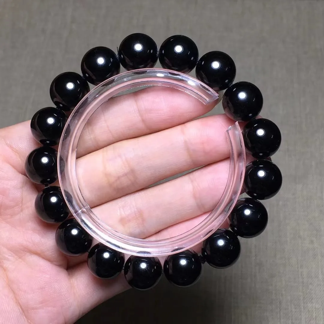 

12mm Natural Black Tourmaline Quartz Bracelet Jewelry For Women Men Wealth Beauty Luck Gift Crystal Stone Beads Strands AAAAA