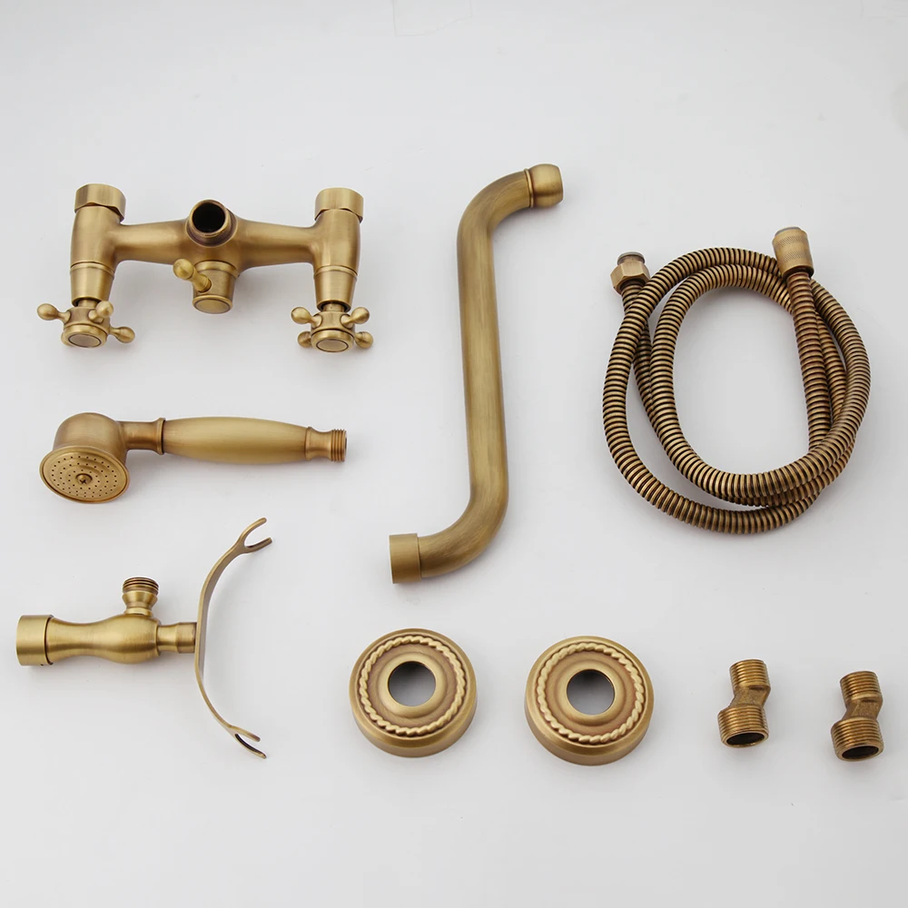 ZAPPO Antique Brass Bathtub Faucet Wall Mount Waterfall Tub Spout Hot Cold Water With ABS Handshower Mixer Tap Bath Shower Tap