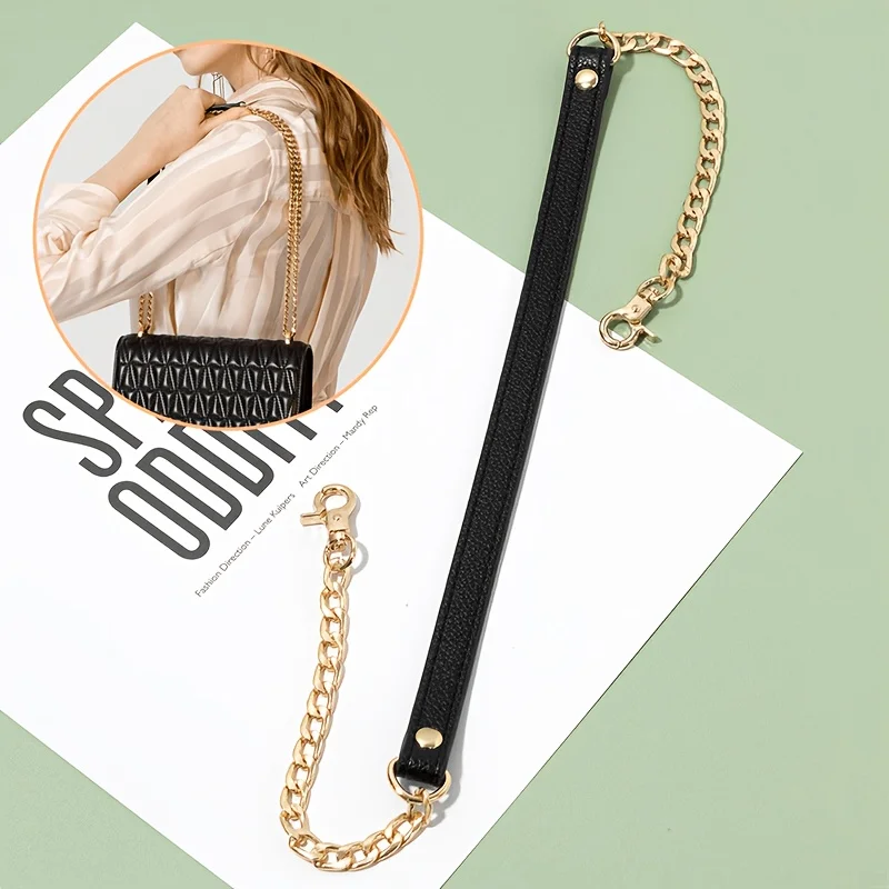 Single Gold Metal Chain with Black Pu Leather Strap - Stylish and Versatile, Can Be Used as an Accessory for DIY Handbags and Shoulder Bags, Features a Square Safety Buckle Design, Can Be Used as a Wallet Strap, and Is Also Suitable for DIY Wallet Making
