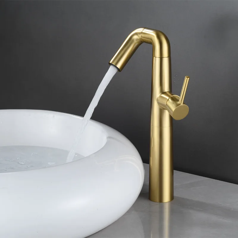 

European-Style Table Basin Faucet Washbasin Basin Hot and Cold Faucet Bathroom Rotatable Brushed Gold Faucet