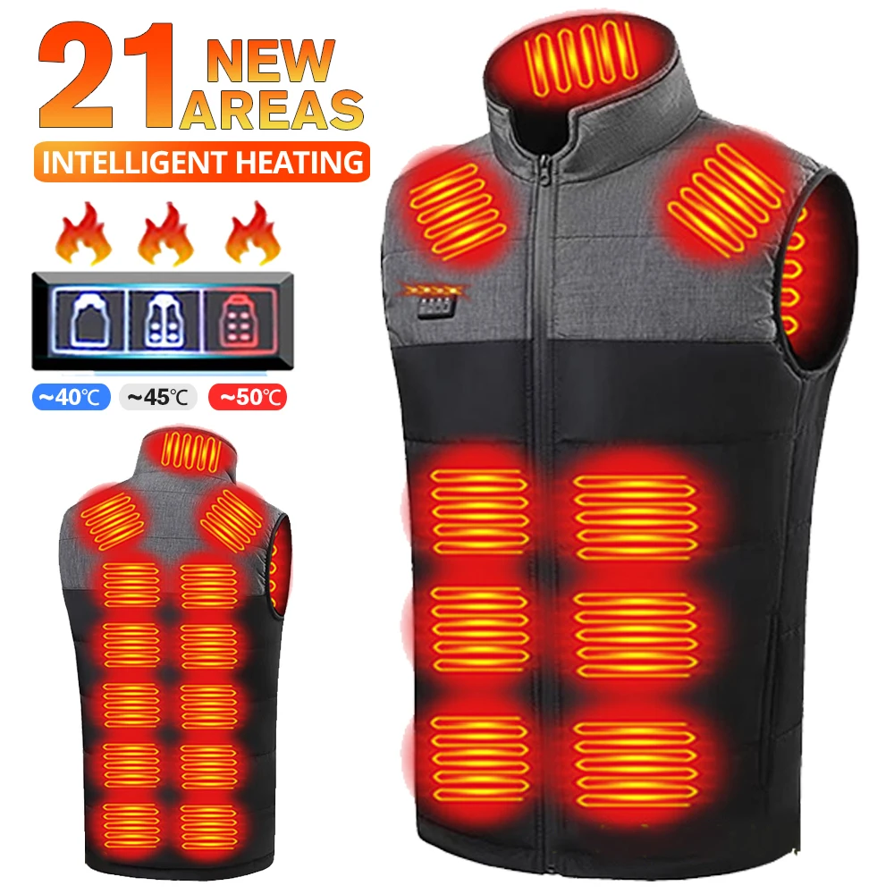 21 Areas Self Heating Vest Four Switch Control Men Heating Jacket USB Electric Heated Clothing Women Thermal Vest Warm Winter