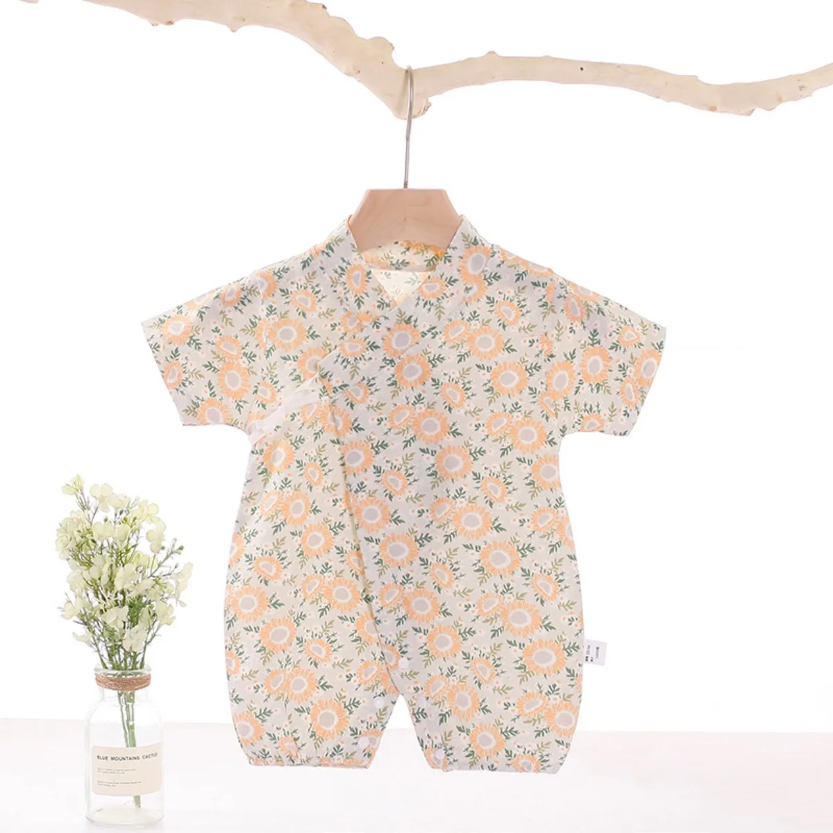 Japanese Kimono Baby Romper Summer Class A Pure Cotton Side Snaps Short Sleeve Print Jumpsuit Newborn Breathable Onesie 0-18M