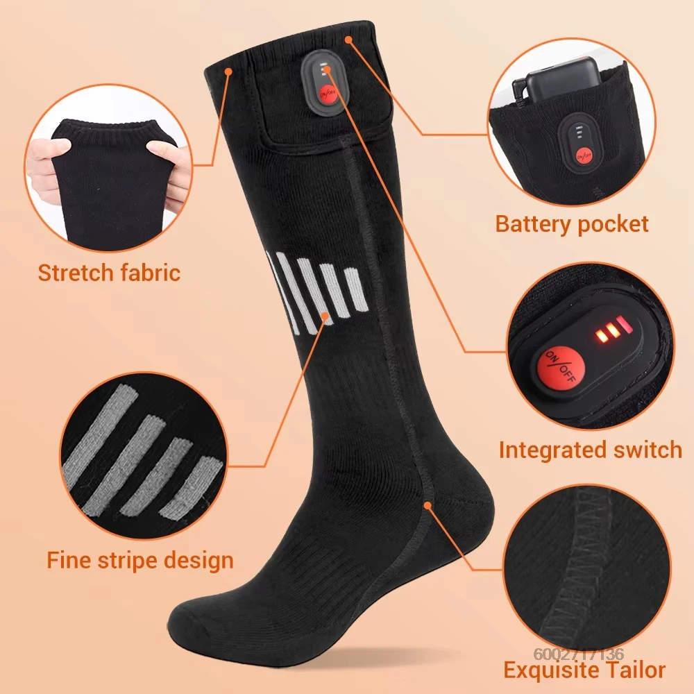 Winter Heated Socks Warm Ski Electric Heating Thick Soft Stockings Unisex For Outdoor Thermal Hunting Camping Warmer