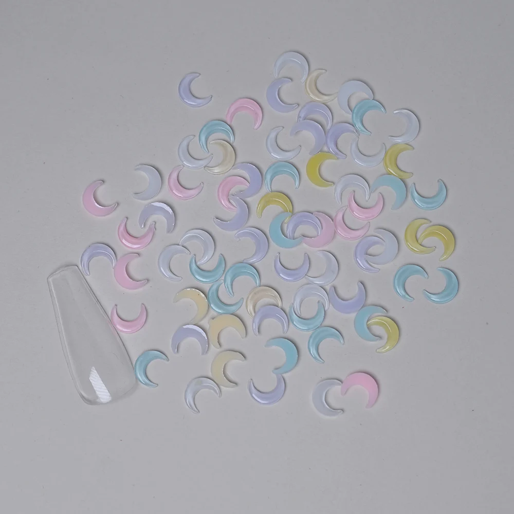 100PCS Mini 8mm Moon Flat Back Resin DIY Figurines Nail Art Enhancement Craft Scrapbooking Decoration Accessories