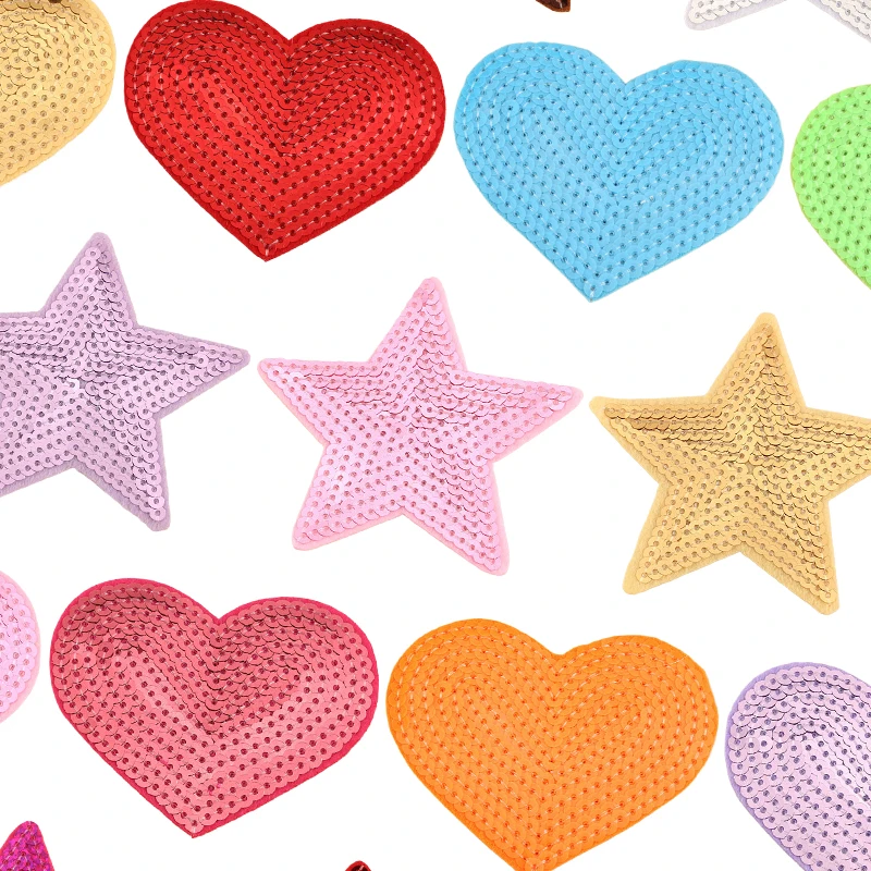 Iron On Patches For Clothing Star Heart Sequin Thermal Jacket Diy Embroidered Sew Sticker Backpack Cute Parche Kids Ropa Glitter