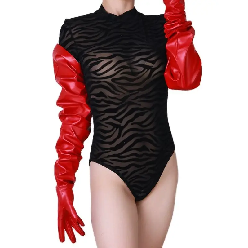 LATEX LONG GLOVES Faux Patent Leather 35\