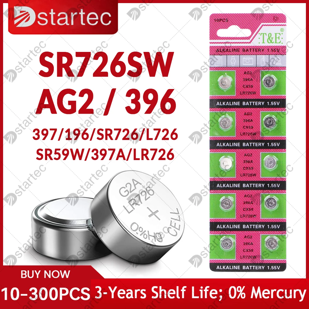 10-300 SZTUK 1,55V AG2 LR726 397 396A SR726 196 SR726SW CX59 LR59 SR59 396 Bateria guzikowa do zegarków Zabawki Zdalne ogniwo Monety Baterie