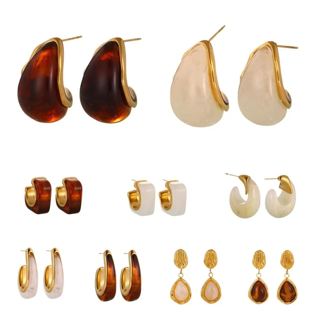 Stainless Steel Resin Amber Earrings Translucent Lightweight Acrylic Teardrop Earrings Hypoallergenic Drop Hoops Translucent