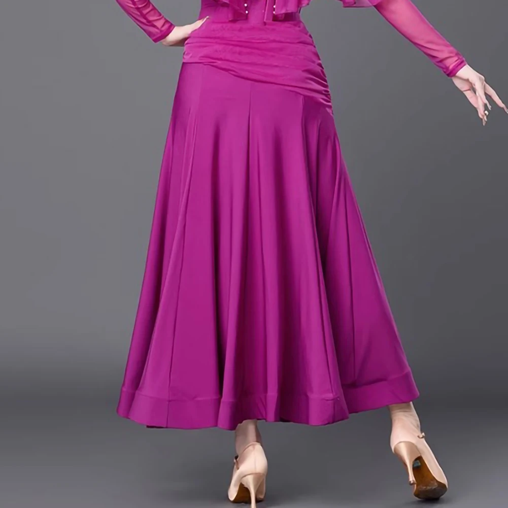 Walzer Tanz Fuchsia Hochwertiger Rock Neues Produkt Fishbone Rock Stereo Floral Ballroom Dance Eleganter Wettbewerb Langer Rock