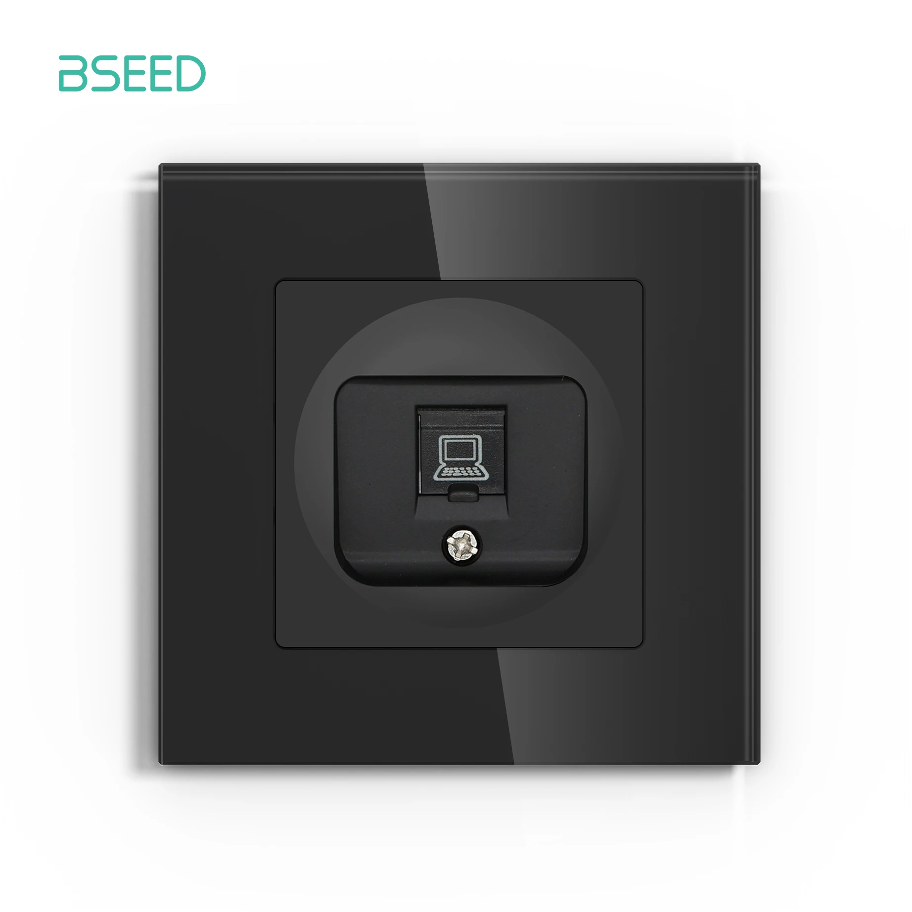 BSEED TV Port RJ45 Internet Plug Wall Power Socket Satellite Outlet Glass Frame Black Color for TV Telphone Computer