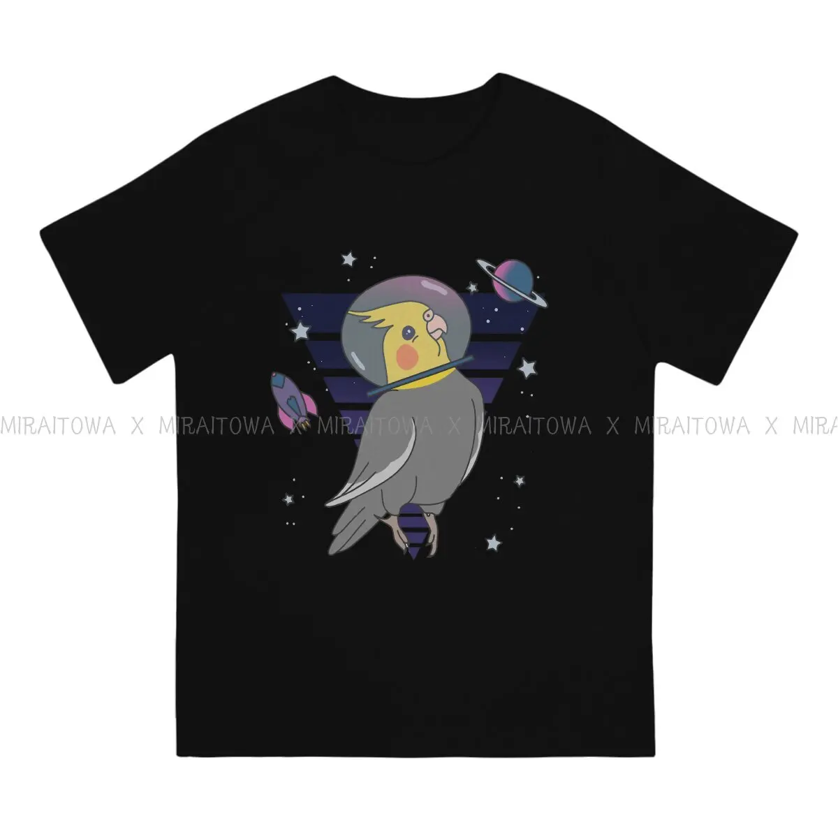 Animal Parrots Cockatiel Doodle Space Bird Astronaut  Tshirt Men Tops Vintage Homme Tees Short Sleeve Cotton Harajuku T Shirt