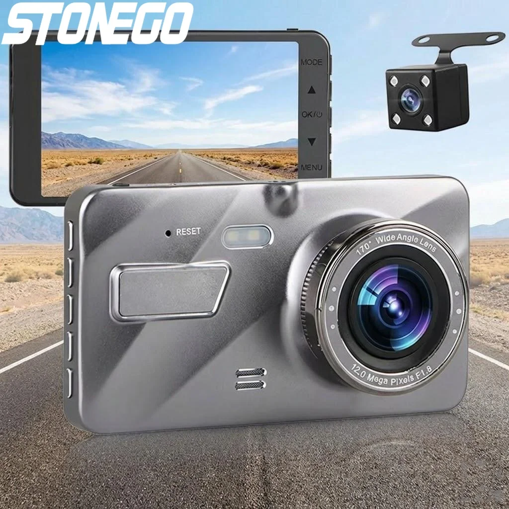 

1080P Dual Dash Camera Front and Rear 4 inch LCD Night Vision 170 Degree Wide Angle G-Sensor Loop Recording Parking Monitor