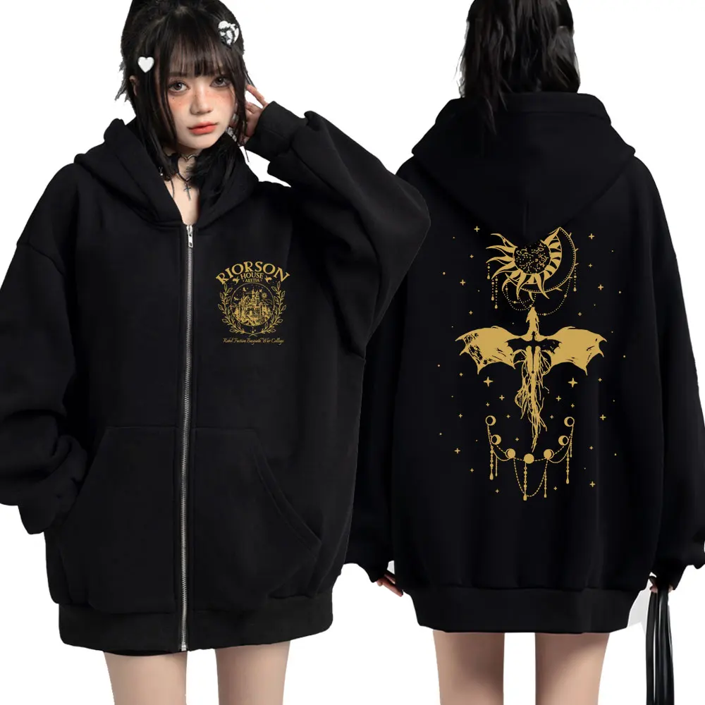 Basgiath War College Fourth Wing Zipper Hoodies Men Women Fashion Retro Dragon Rider Tracksuit Loose Harajuku Jackets Streetwear