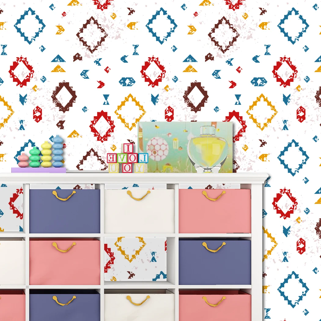 Cartoon Peel and Stick Wallpaper Rhombus Self Adhesive Wallpaper Removable Contact Paper for Kid's Room Living Room Wall Decor