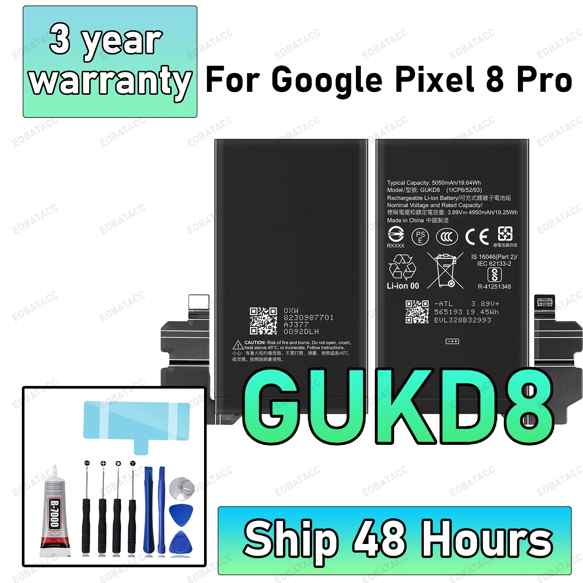 100% New High Quanlity GUKD8 4950mAh For HTC Pixel8 Pro Mobile Phone Replacement Battery For Google Pixel 8 Pro Batteries+Free T