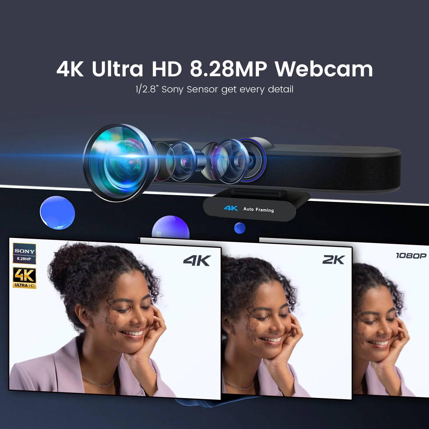 AI Auto Framing Speaker Tracking USB Plug&Play 4K Webcam EPTZ Bar Camera With IR Remote Control