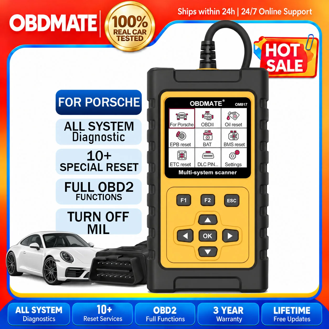 OBDMATE OBD2 Scanner Auto-Diagnosegerät für alle Systeme für Porsche 911/996 ABS Öl EPB Reset Auto-Codeleser OBD Automotive Scanner