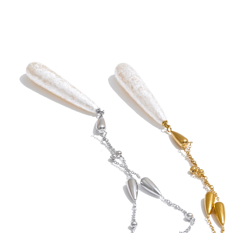 Yhpup Edelstahl-Tropfenanhänger mit Imitationsperlen, Halskette, Neuheiten, Modisch, Schick, Abendglamour-Schmuck – Detail 3