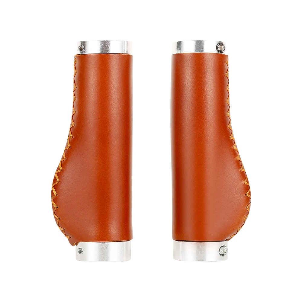 

SUNTNUR Hand-Stitched 100% Natural Leather Bicycle Grips 128 MM Ergonomic Design For Cruiser / Vintage / Folding / MTB 1 Pairs