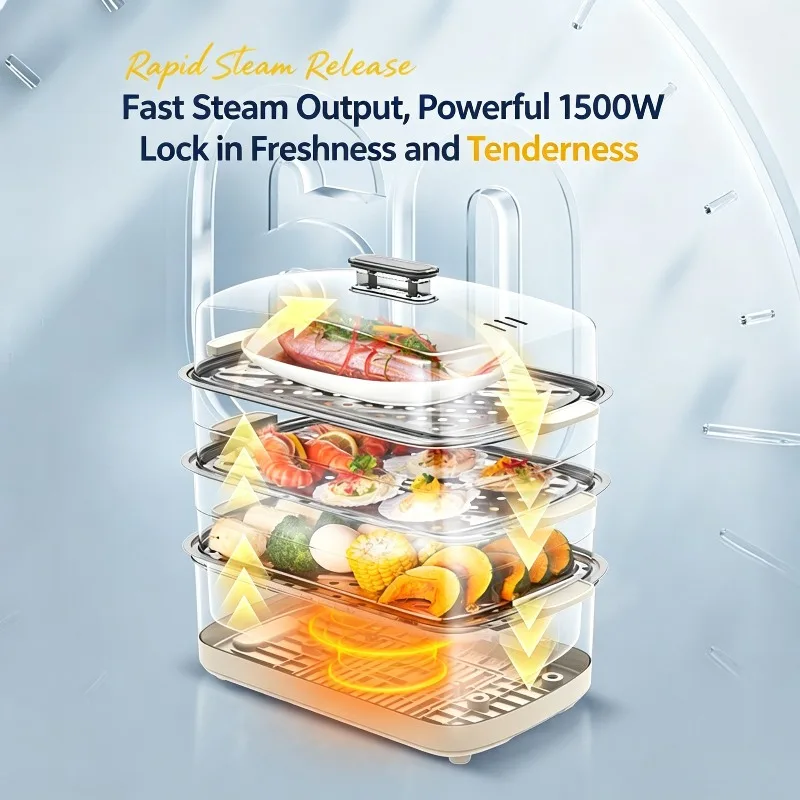 4-Layer Electric Steamer 4-in-1 Cooking Pot Smart Preset Breakfast Machine Steaming Hot Pot for Home Use