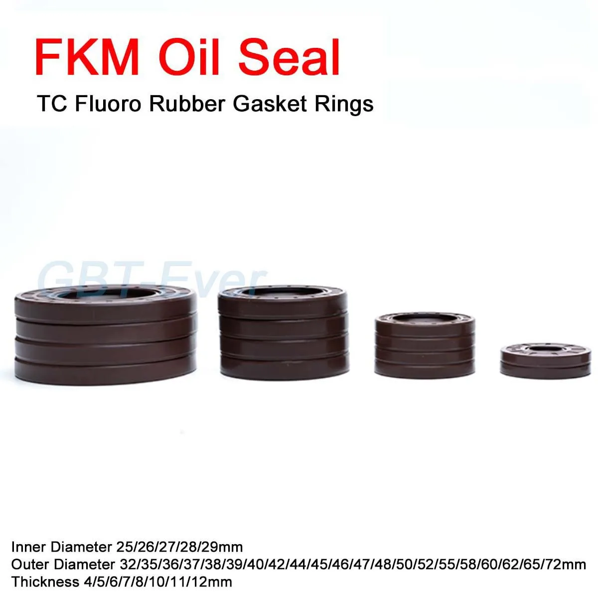 5Pcs FKM Framework Oil Seal ID 25/26/27/28/29mm OD 32-72mm TC Fluoro Rubber Gasket Rings Cover Double Lip with Spring THK 4-12mm