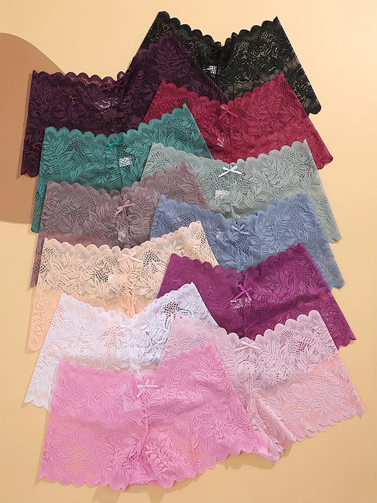 12PCS 여성 레이스 팬티 섹시한 V 허리 란제리 여성 편안한 속옷 숙녀 패션 스타일 솔리드 컬러 속옷 S-XL