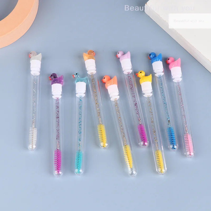 1Pcs Reusable Tube Eyelash Brush Eyebrow Brush Cute Duck Design Crystal Rod Dust-proof Eyelash Extension Tool Lash Mascara Wand