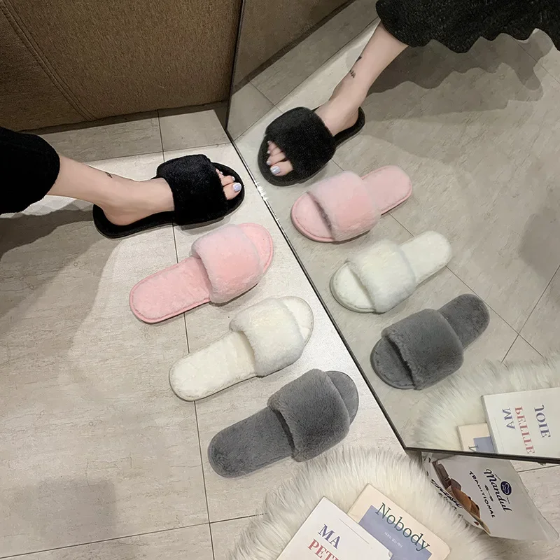 Cute Fuzzy Plush Rabbit House Slippers, Soft Warm One-Strap Indoor Comfort Home Shoes