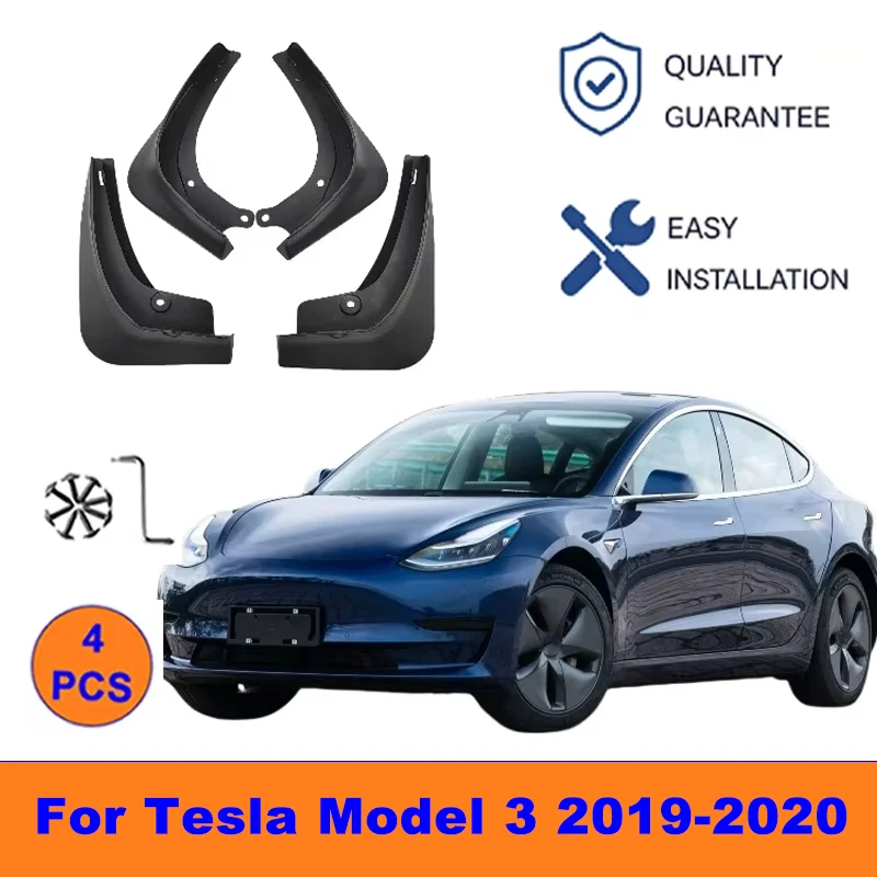 

4Pcs Mud Flaps For Tesla Model 3 2019-2020 - Splash Guards Front&Rear Wheel Fender Mudguards Car Exterior Protection Accessories
