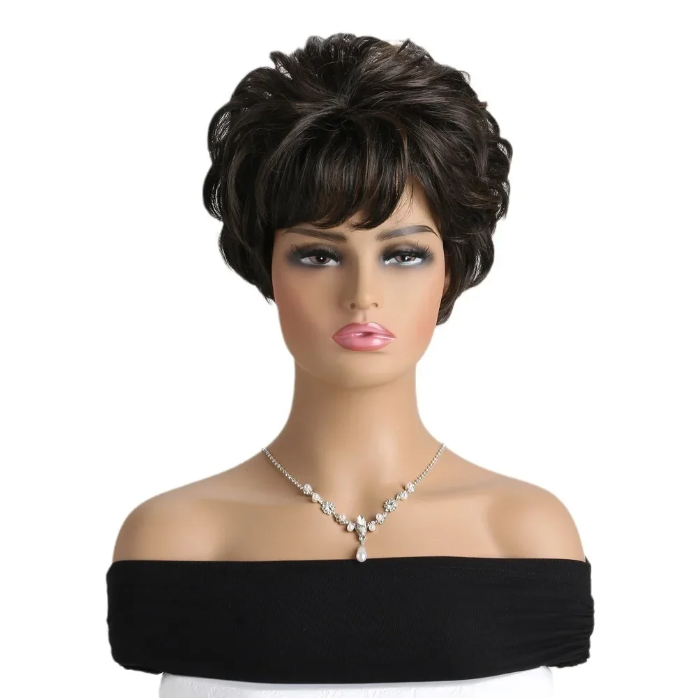 10 Inch Short Curly Synthetic Wig with Bangs, Fluffy Natural Wave Cosplay Party Costume Wig, Heat Resistant Fiber for Daily Wear