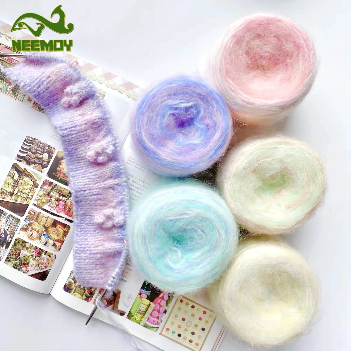 50g/ball Long Aegment Dyed Mohair Wool Knitting Soft Yarn Dream Color Crochet Knitting Scarf Coat Sweater Yarn T-shirt Yarn