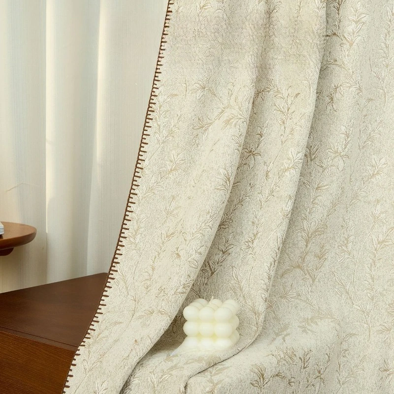 Cream White Woven Jacquard Wabi-sabi Mid-century Style Bed and Breakfast Cotton and Linen Fabric Curtains for Living  Bedroom