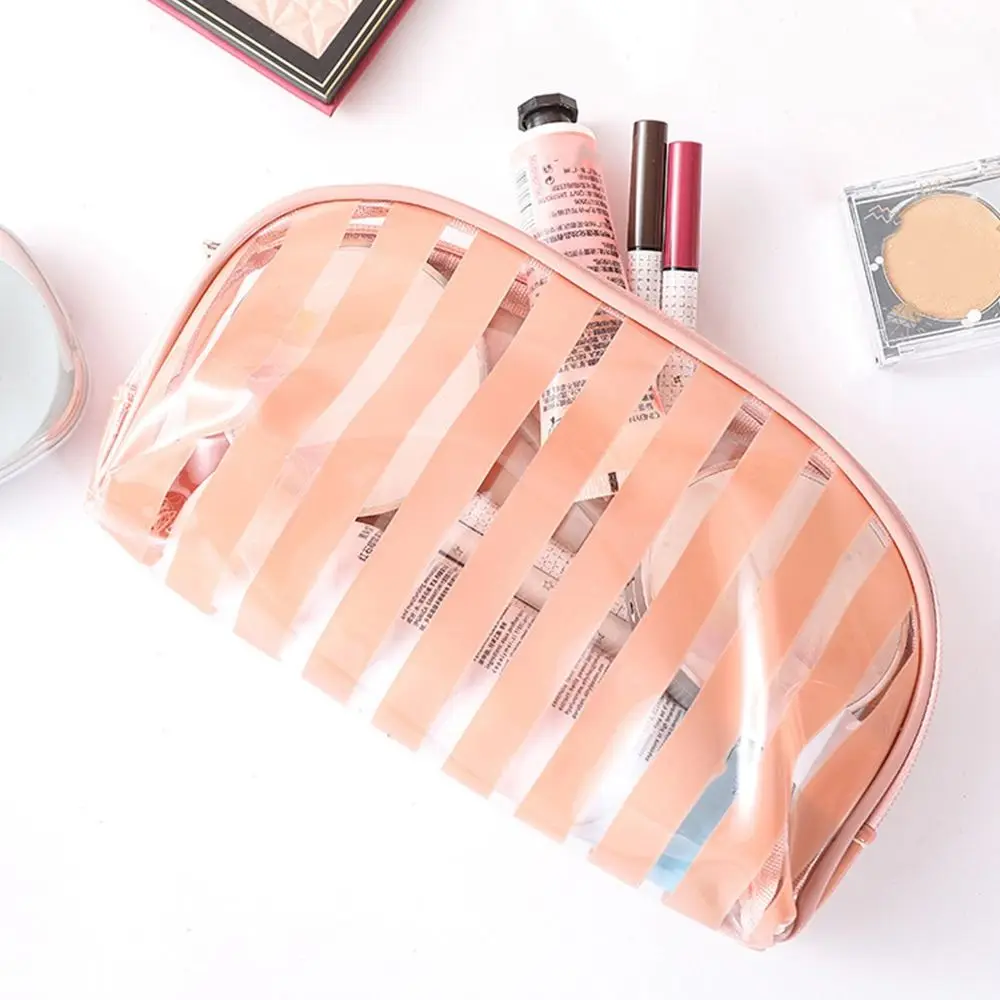 Multipurpose Transparent Toiletries Bag Stripes PVC Storage Bag Waterproof Large Capacity Cosmetic Handbag Travel Gym Travel