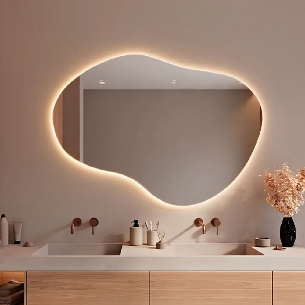 Wall Mounted LED Vanity Mirror Irregular Smart Bathroom Mirror Lighted Makeup Mirror For Hotel Home Use