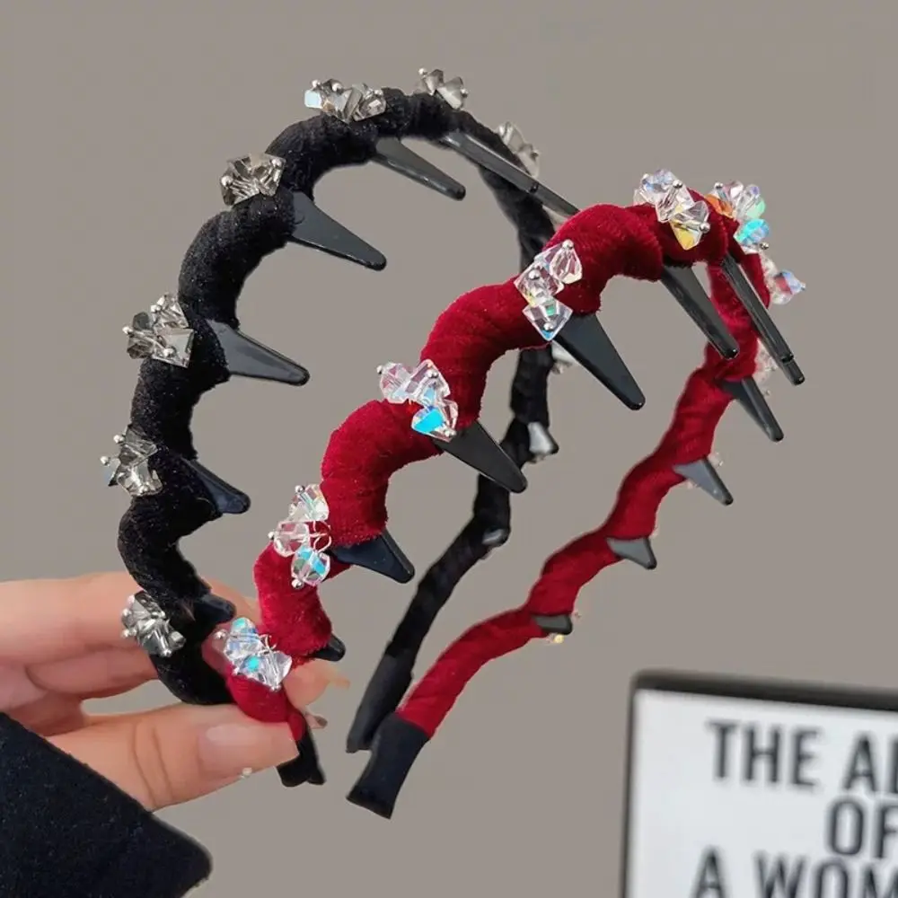 

Toothed Wave Headband with Diamond Korean Style Fluffy Face Wash Hairband Headwear Elasticity High Cranial Top Headband