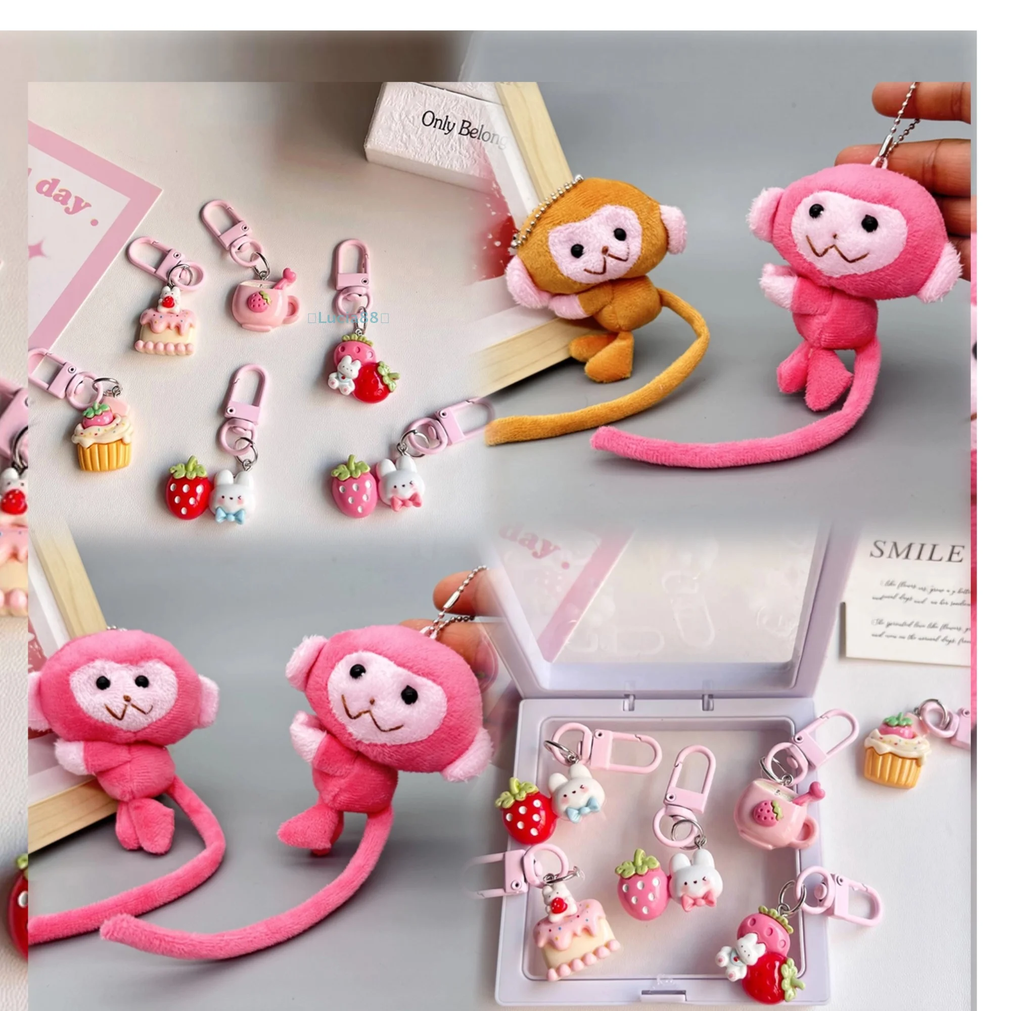 Cartoon Long Tailed Monkey Doll Key Chain Pendant DIY Plush Toy Doll Keychain Backpack Pendant Accessories Gift For Children