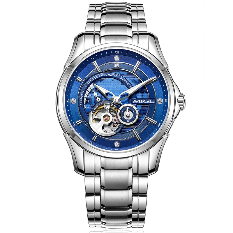 

MIGE Brand bule couple mechanical stainless steel case women business watch night light waterproof luxury fashion watch for men