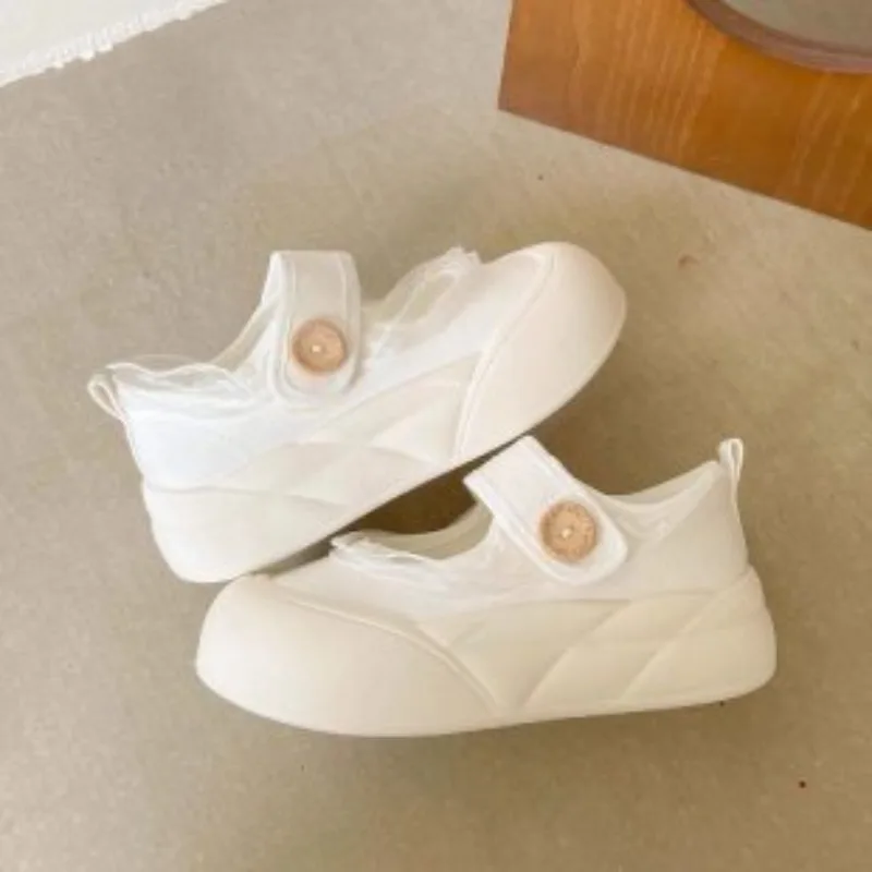Zapatos de plataforma Mary Jane color blanco crema para mujer, con correa de velcro, punta redonda, suela gruesa, cómodos, casuales, elegantes para el día a día y para caminar.
