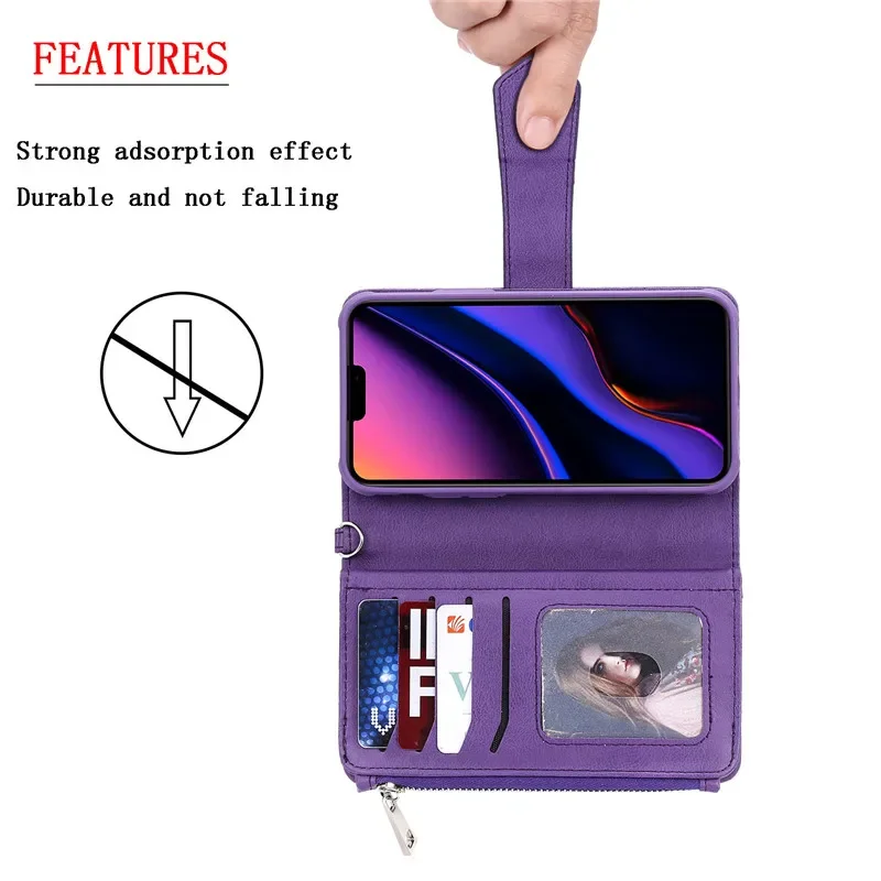 Etui z odłączanym magnesem do iPhone'a 16e 15 Pro Max 14 13 Mini 12 11 SE3 SE2 XR 8 7 Plus Skórzane etui na karty Pokrowiec na torebkę — zdjęcie produktu 5