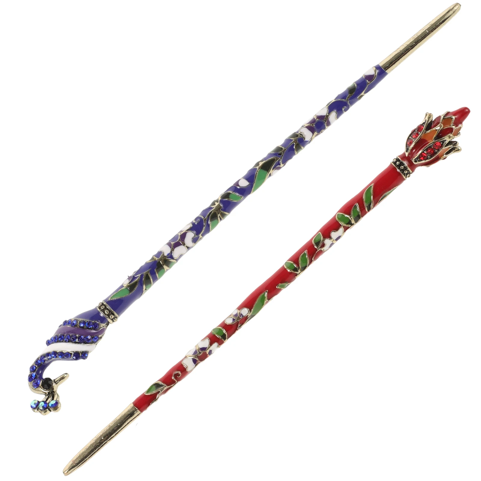 

2pcs Cloisonne Hairpin Stick Decorative Chopstick Bun Holder Long Hair Accessories Chinese Hair Sticks Lightweight Durable Zinc