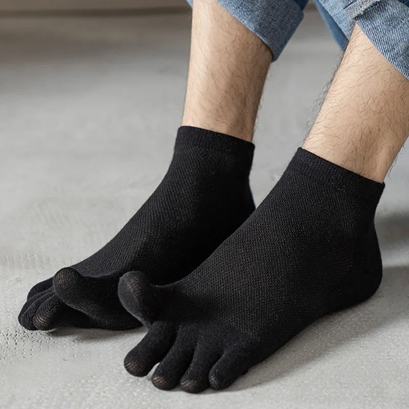 1pair Men\'s Toe Socks Cotton Breathable Running Basketball Ankle Sock Mesh Comfortable High Quality Sox Fashion Sweat-absorbing