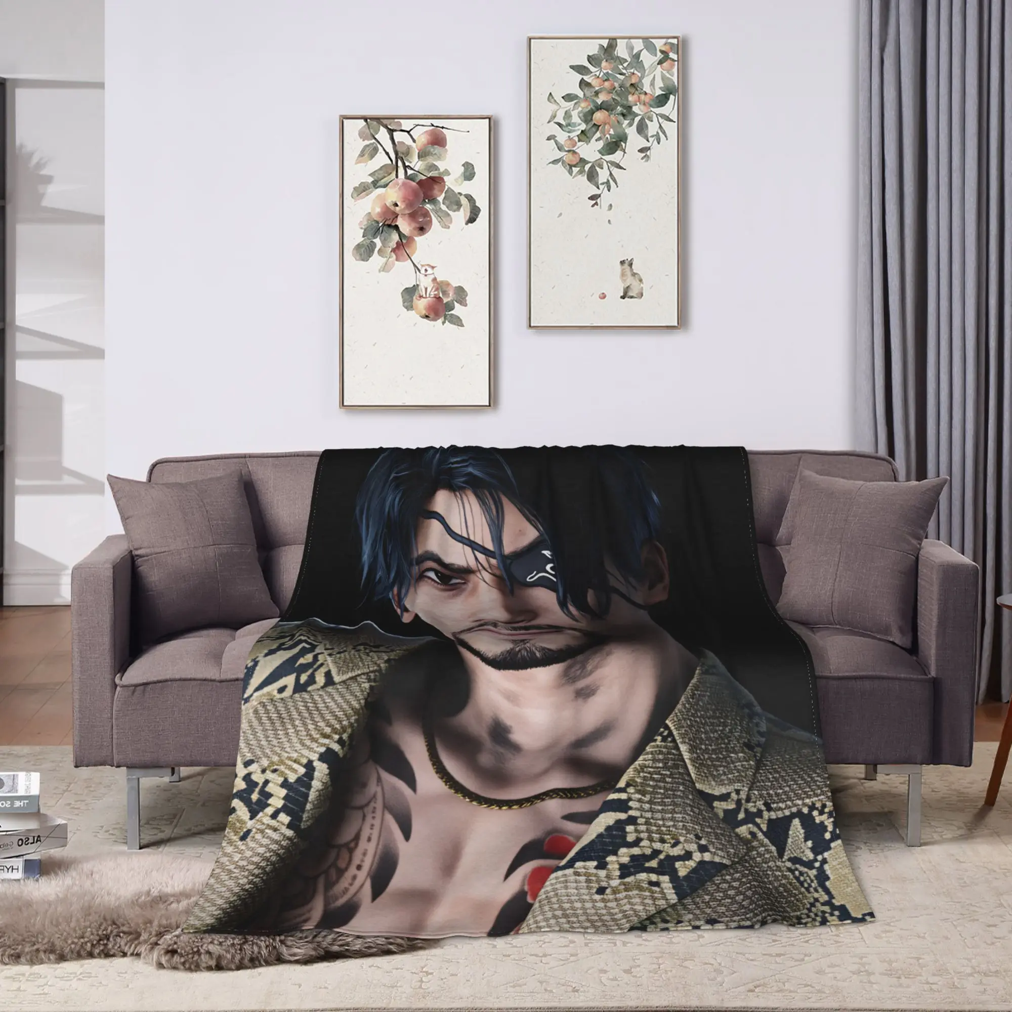 Funny Goro Majima Warm Comfy Blankets For Sofa Home  Graphic Throw Blanket Autumn Travel Car Flannel Bedspread