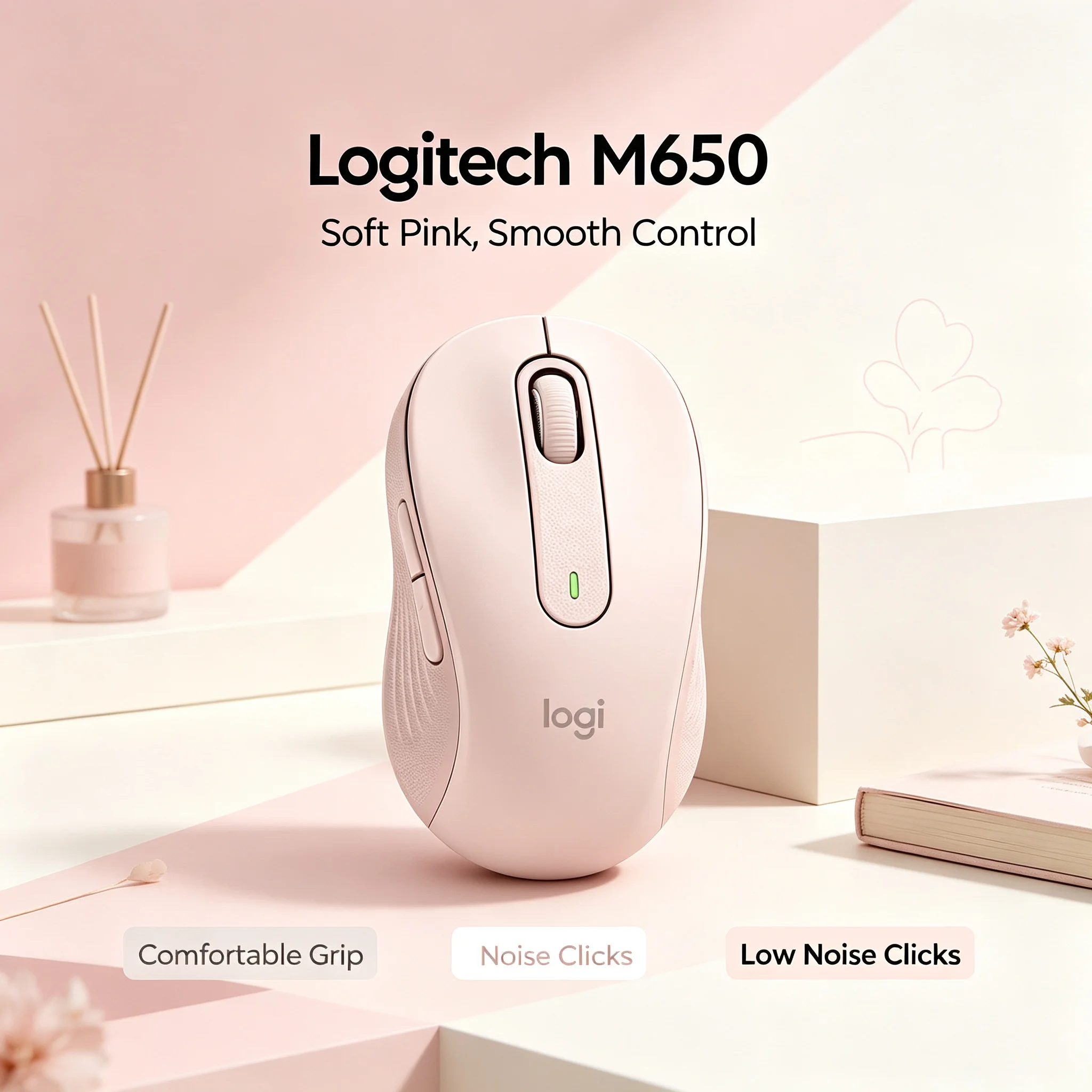 Logitech M650 Signature Wireless Mouse Multi OS Support Silent Click Technology SmartWheel Scrolling Contoured Comfort Grip 24 M